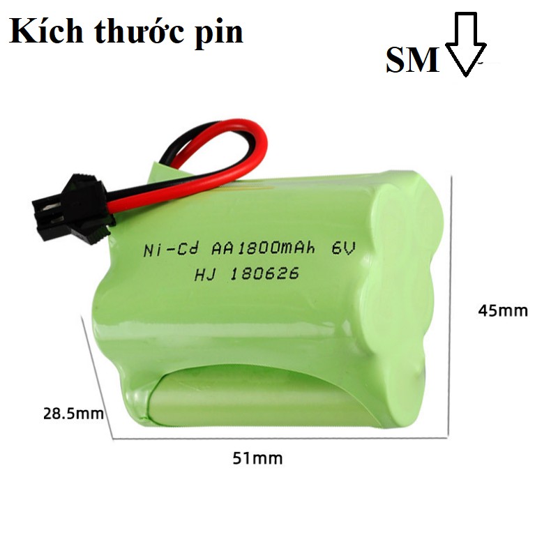 Pin sạc 6v 1800mAh xe mô hình điều khiển pin ghép 2 hàng cổng nối SM