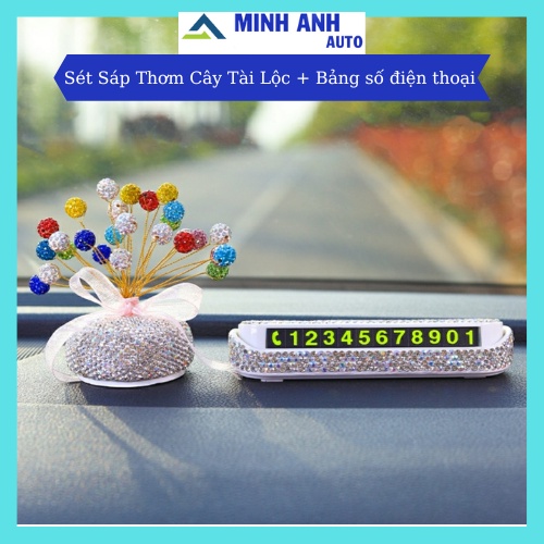 Sét Cây tài lộc trang trí taplo xe,mix Bảng Số Điện Thoại trang trí siêu xinh