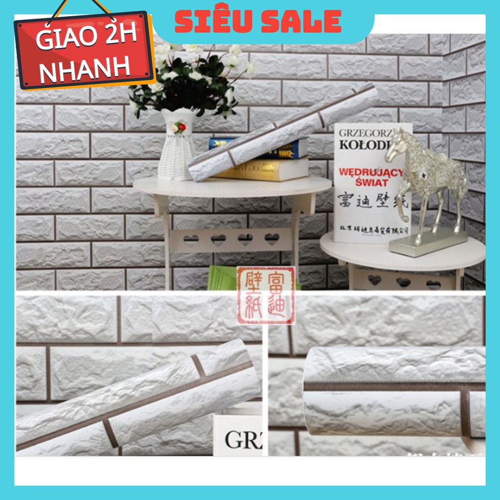 Giấy dán tường gạch 3D 10M x 45cm có sẵn keo tự thi công