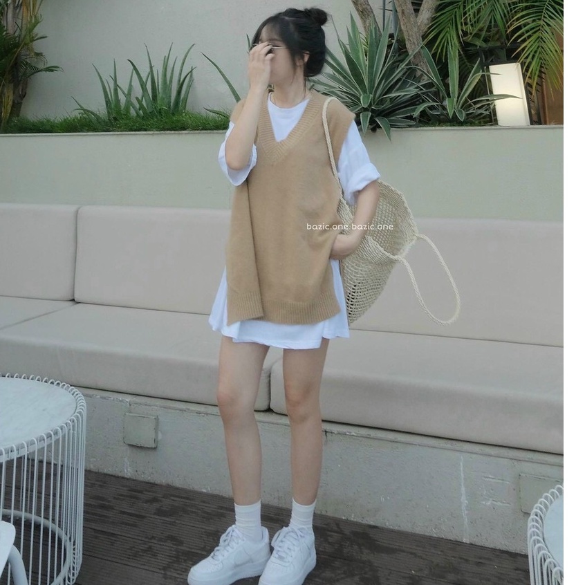 Áo len, áo gile len nữ form rộng dáng dài thời trang NGOCDIEP, cổ tim, sẻ tà, trơn basic, chất đẹp phong cách Hàn Quốc