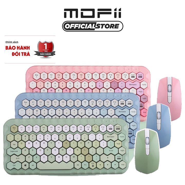 MOFII HONEY - Combo Bàn phím và chuột không dây 83 phím thời trang có hình dạng Hive Kết nối 2.4GHz Cho Máy tính, PC