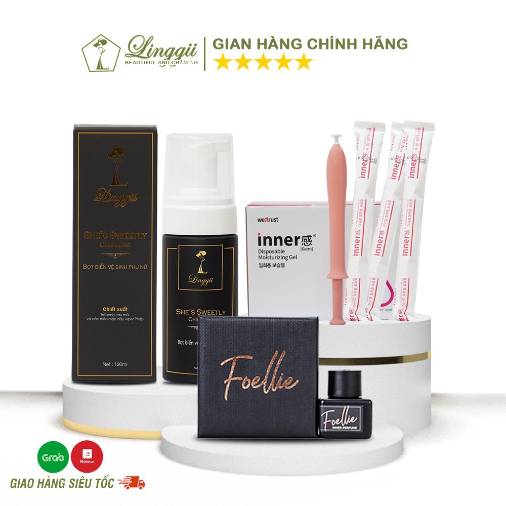 COMBO Dung Dịch Vệ Sinh Tạo Bọt LINGGII , Nước hoa vùng kín FOELLIE và 3 ống inner