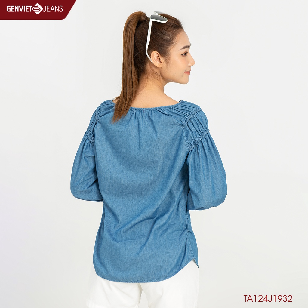 Áo Sơmi Nữ Genviet Cách Điệu Tay Bồng TA124J1932
