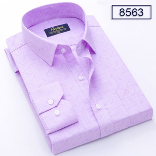 Áo Sơ Mi Nam Công Sở Trung Niên Thương Hiệu Anton Màu Tím Họa Tiết Dài Tay Vải Cotton Họa Tiết In Chìm - 8563