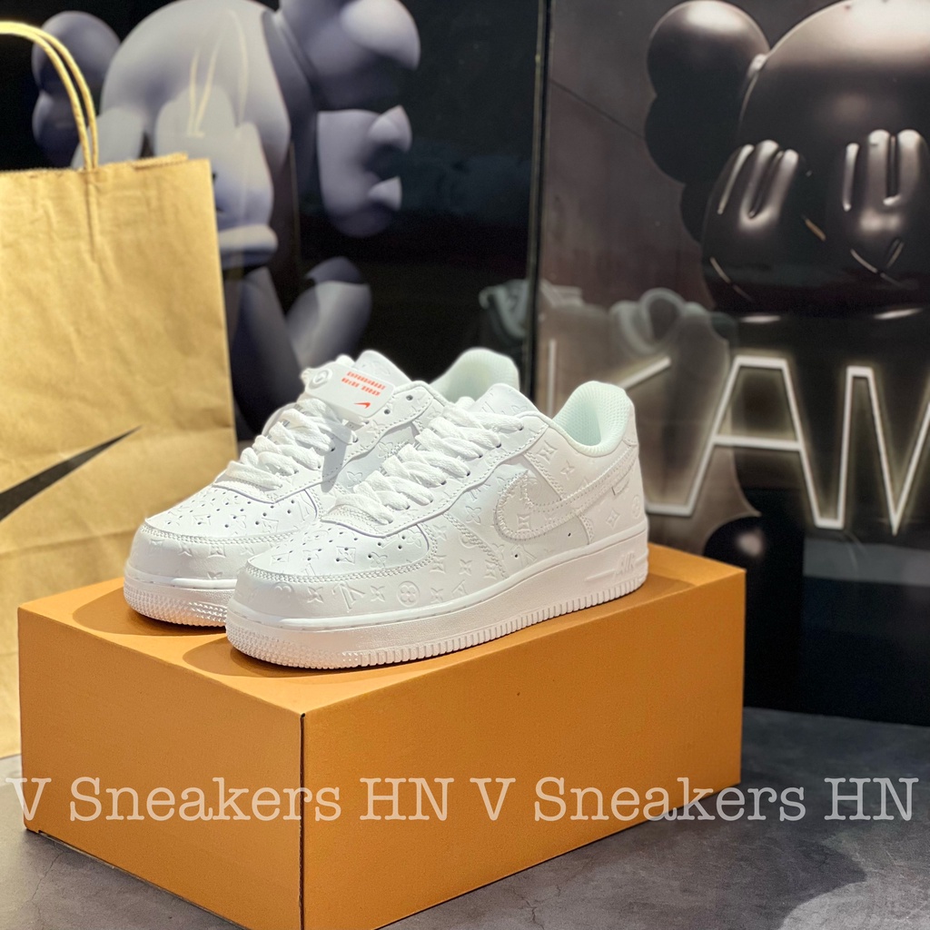 Giày af1 LV trắng SC, giày nam nữ AF1 LV Full Trắng Giày Thể thao Louis_Vuitton x Nike_AirForce1 Low By Triple White/