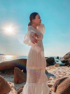 Đâm vintage maxi trắng đan ngực ❤️
