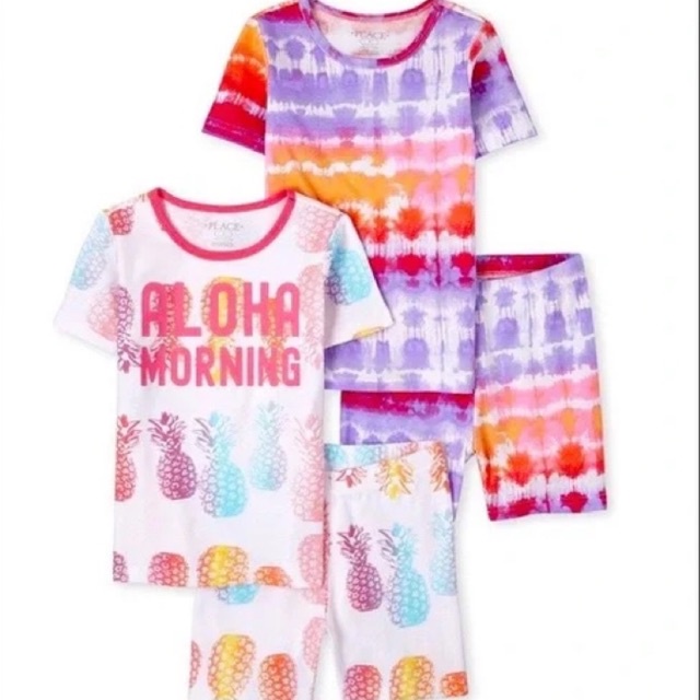 Bộ Quần Áo Ngắn Tay Bé Gái PLACE Hàng Xuất Dư Xịn Chất Mịn Đẹp 100% Cotton In Hình Dễ Thương ALOHA MORNING
