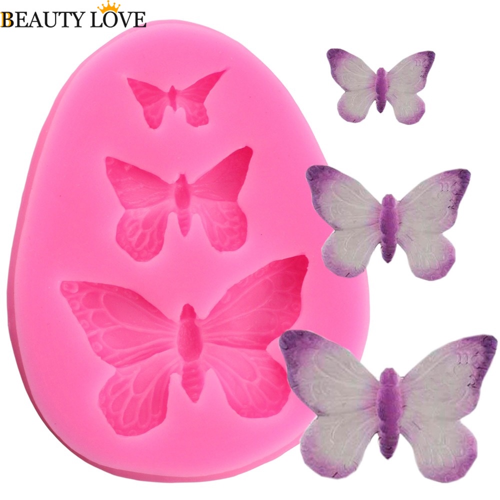 Khuôn Silicone Làm Bánh Hình Bướm 3D 3 Ngăn Tiện Dụng