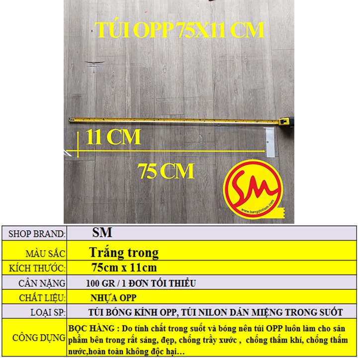 TÚI BÓNG KÍNH OPP, TÚI NILON DÁN MIỆNG trong suốt size 75x11cm chuyên dùng ĐÓNG GÓI CÁC SẢN PHẨM MỘT CÁCH DỄ DÀNG