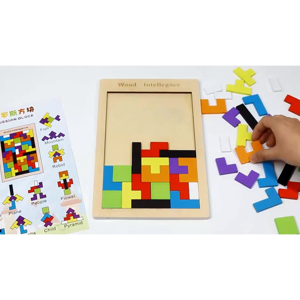 Đồ chơi gỗ xếp gạch hình khối thông minh cho bé - Bảng ghép Tetris Montessori kích thích tư duy sáng tạo