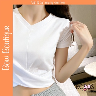 Áo thun croptop xoắn eo ngắn tay