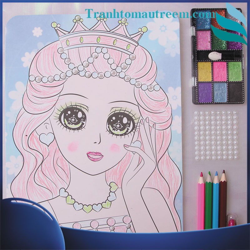 Tranh Tô Màu Trang Điểm Công Chúa Kèm Son