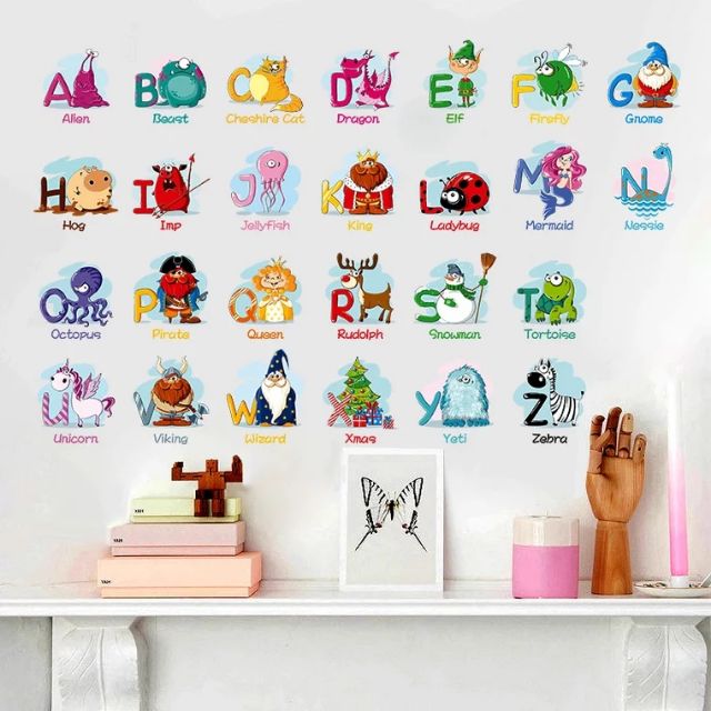 Decal dán tường Bảng Chữ Cái Tiếng Anh kèm con vật - English For Kid