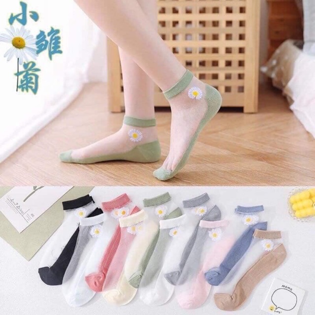 Set 10 vớ lụa thêu hoa cúc đủ màu