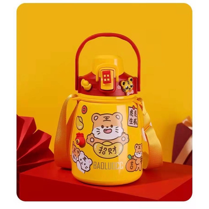 Bình Giữ nhiệt 850ML Có Lộc Trà + Quai sách + Ống Hút + Ticker