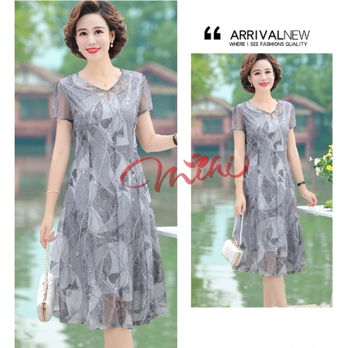 Váy Đầm trung niên nữ cho mẹ phối hoa cao cấp V81c- Áo đầm kiểu thời trang dự tiệc dạ hội đẹp cho người lớn tuổi Bigsize