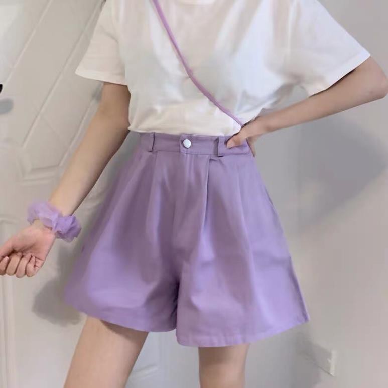 QUẦN SHORT NỮ CẠP CAO KAKI CÀI CÚC MÀU TÍM HOT - QUẦN ĐÙI ỐNG RỘNG KAKI ĐEN BE UNISEX  ཾ | BigBuy360 - bigbuy360.vn