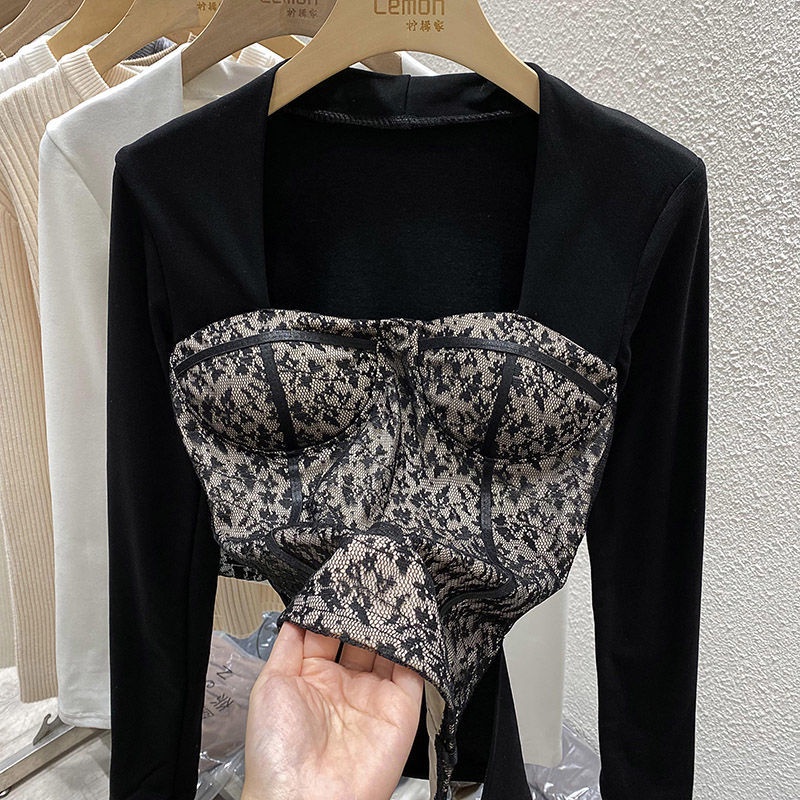 Áo Cổ Vuông Dài Tay Thời Trang Thu Đông Cho Nữ