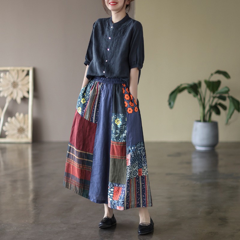 Ice retro embroidered cotton linen thin tops ramie short-sleeved shirt pick-up special ~ Japanese