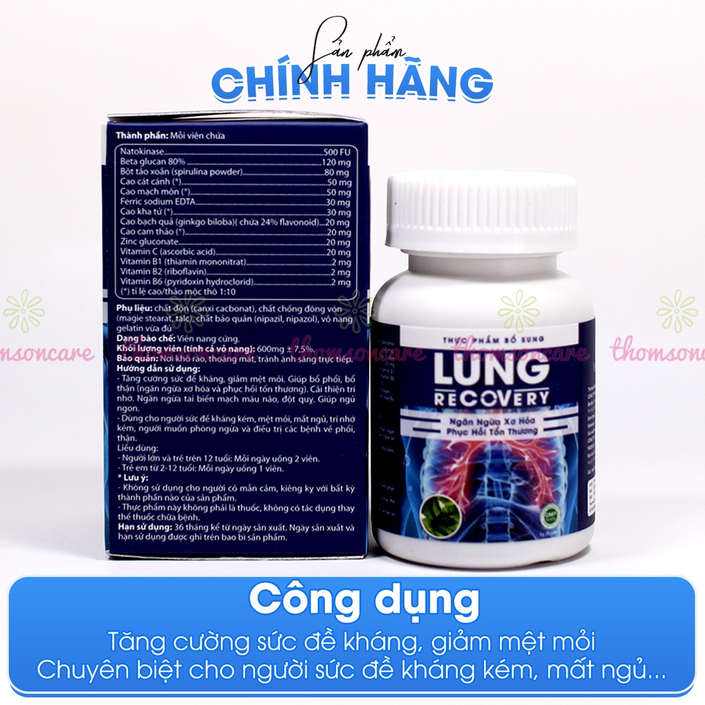 Bổ phổi Lung Recovery hộp 30 viên, tăng đề kháng, phục hồi sức khỏe, tăng miễn dịch từ thảo dược