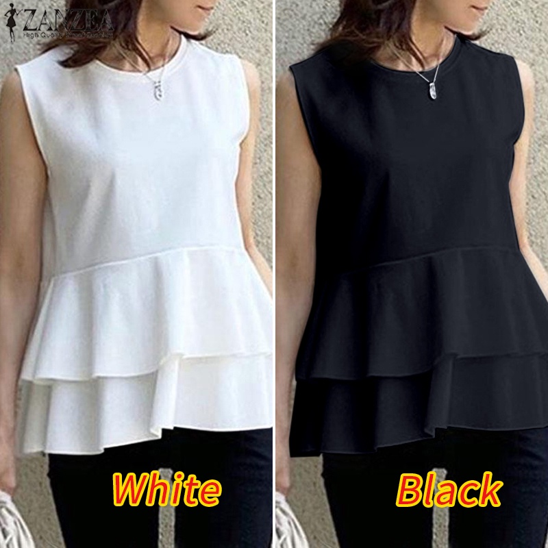 Zanzea Áo Dệt Kim Sát Nách Cổ Tròn Màu Trơn Thời Trang Cho Nữ