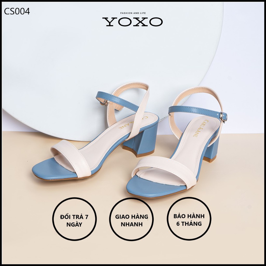 Giày sandal thời trang nữ mũi vuông gót vuông phối dây 5cm màu xanh dương -YOX.CS004
