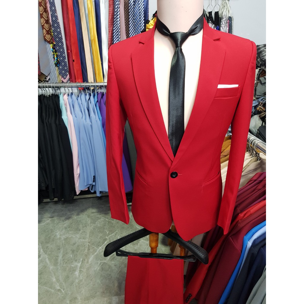 [Đỏ Tươi] Áo vest nam kiểu hàn quốc ôm body chất liệu vải mềm mịn