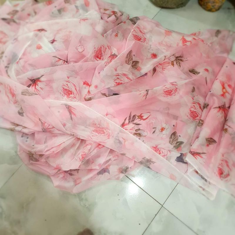 Vải tơ xước hoa hồng