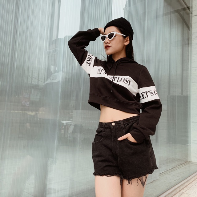 Áo nỉ hoodie croptop