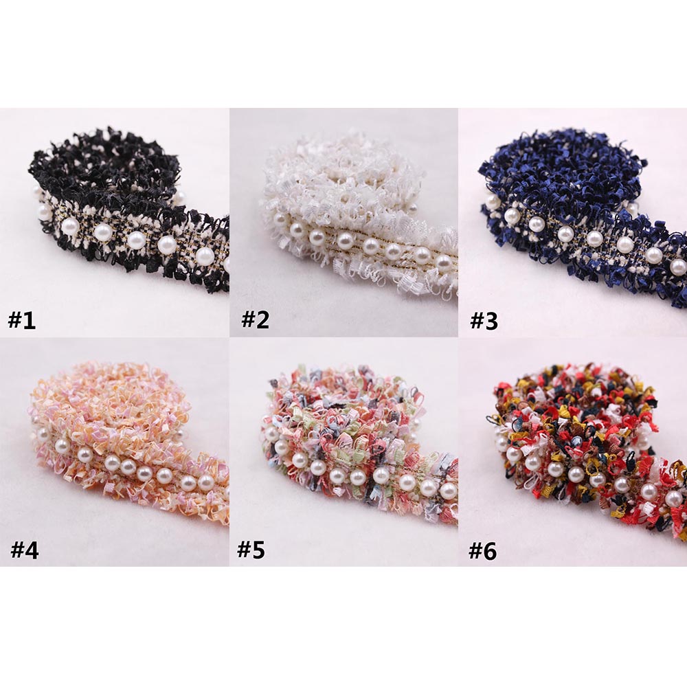 Cuộn dây ren đính hạt ngọc trai nhân tạo phong cách vintage dài 1 yard dành cho trang trí