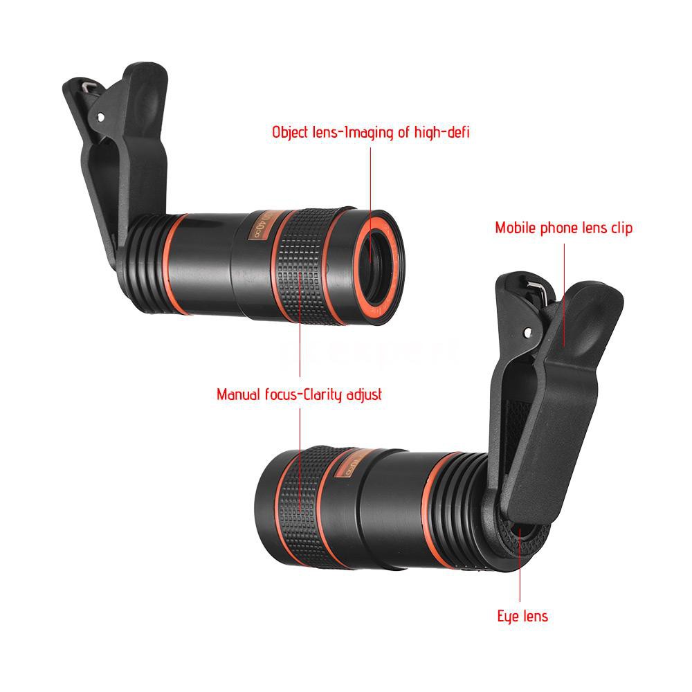 PCER◆ 8X Zoom Optical Smartphone Telephoto Lens Portable Mobile Phone Telescope Lens with Clip Unive