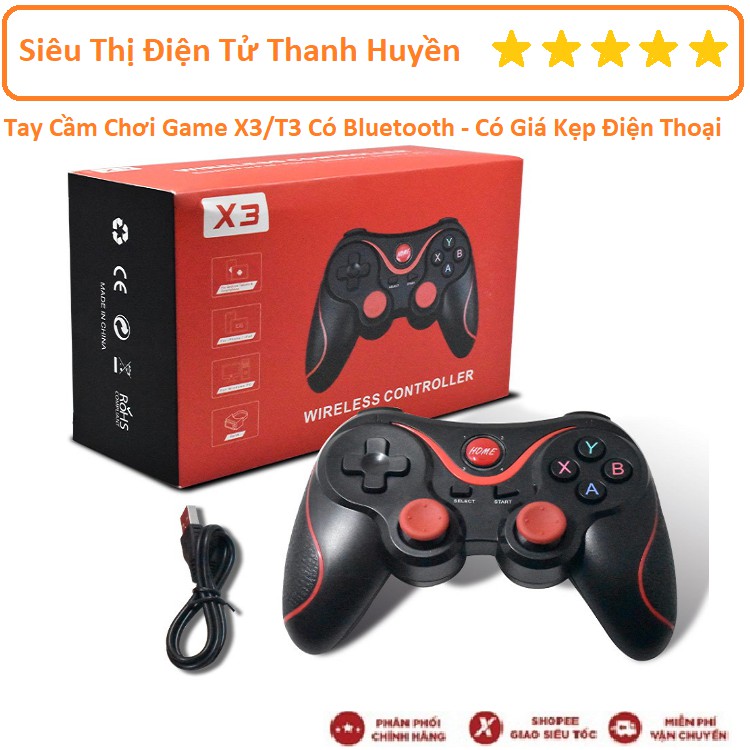 Tay Cầm Chơi Game X3/T3 Có Bluetooth Cho Smartphone, PC, Laptop, Android, IOS, Windows Có Giá Kẹp Điện Thoại