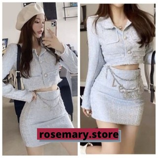 Sét dạ Tweed xanh tay dài cao cấp