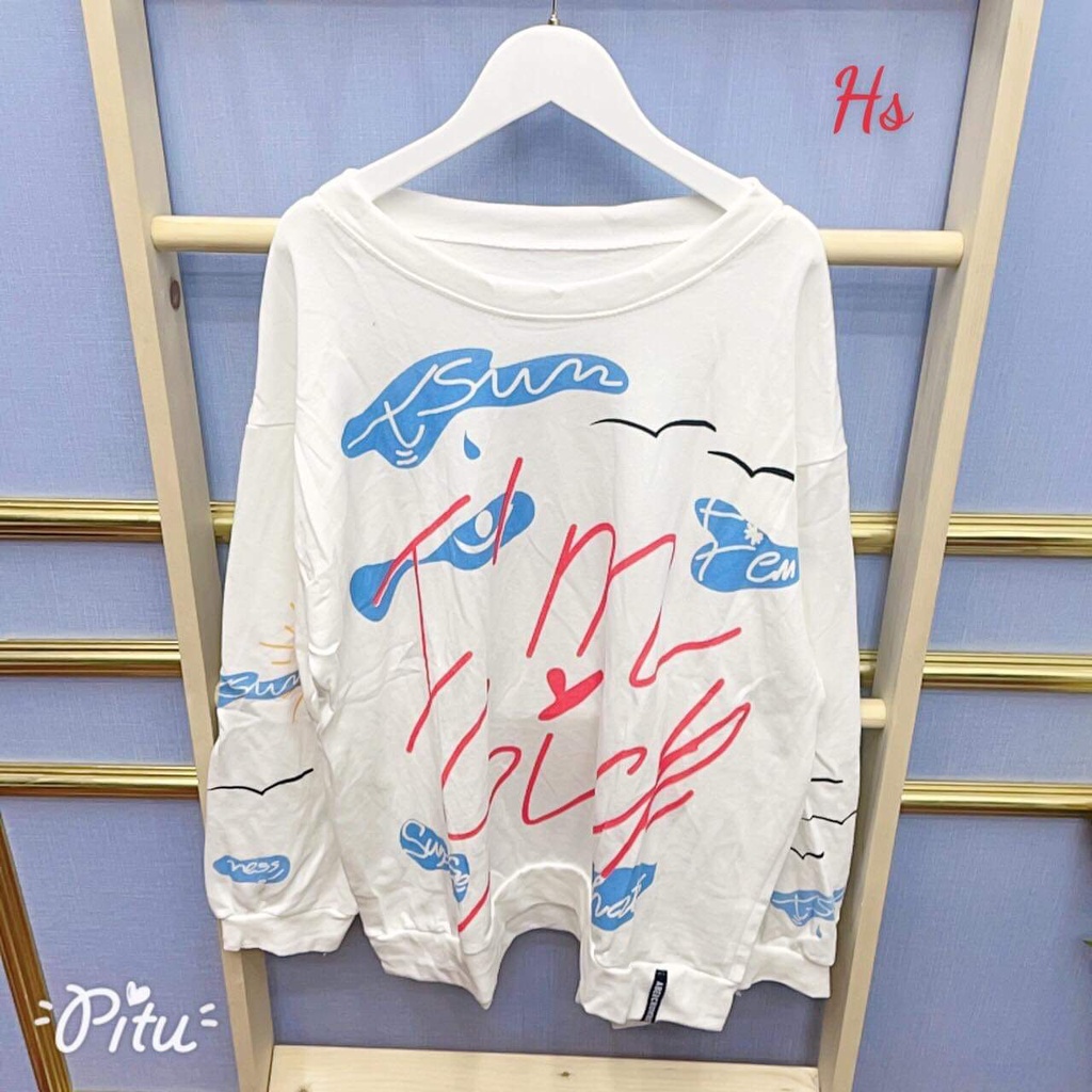 Áo Thun Sweater Nỉ Nữ Trắng Sky IM SICK 61kg - Dài Tay Dáng Rộng G0101