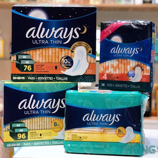 Băng vệ sinh ban đêm siêu mỏng cánh always ultra thin advanced protection 38 pads | bvs đêm 38 miếng
