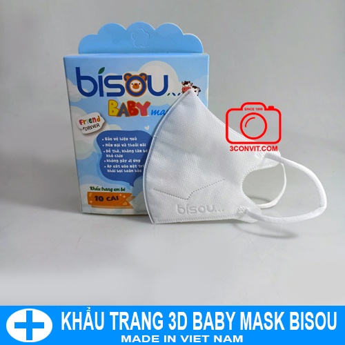 Hộp 10 chiếc khẩu trang trẻ em 3 lớp 3D Mask Baby bisou