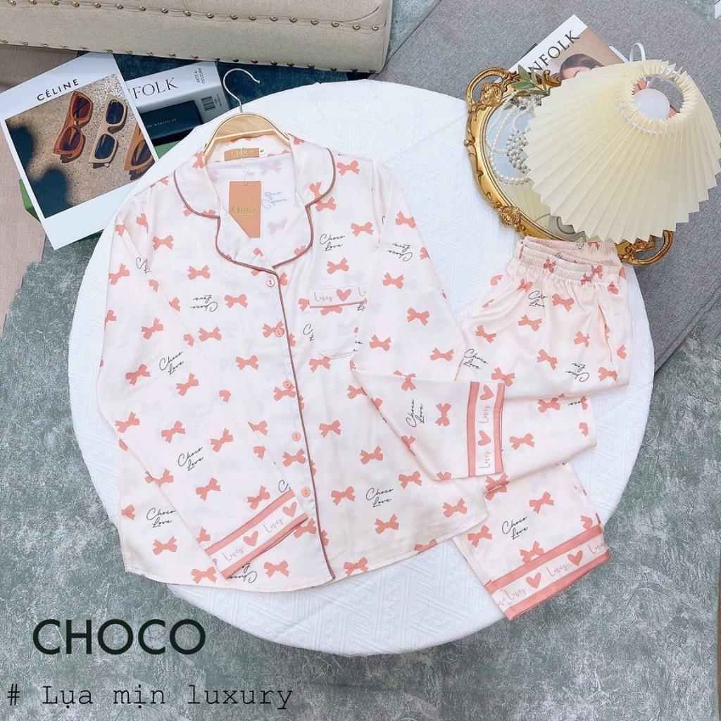 Bộ Pijama Dài Tay- Bộ Mặc Sau Sinh Ở Cữ - Đồ Nữ Mặc Nhà cao cấp chất lụa mịn mềm Choco Pijama (Hàng Loại 1)