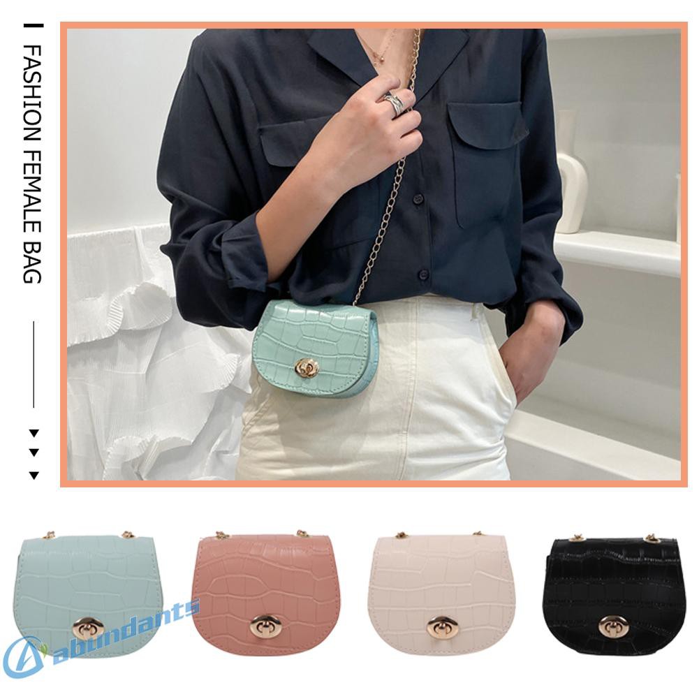 Ab Retro Women PU Stone Pattern Shoulder Crossbody Bag Chain Mini Saddle Purse