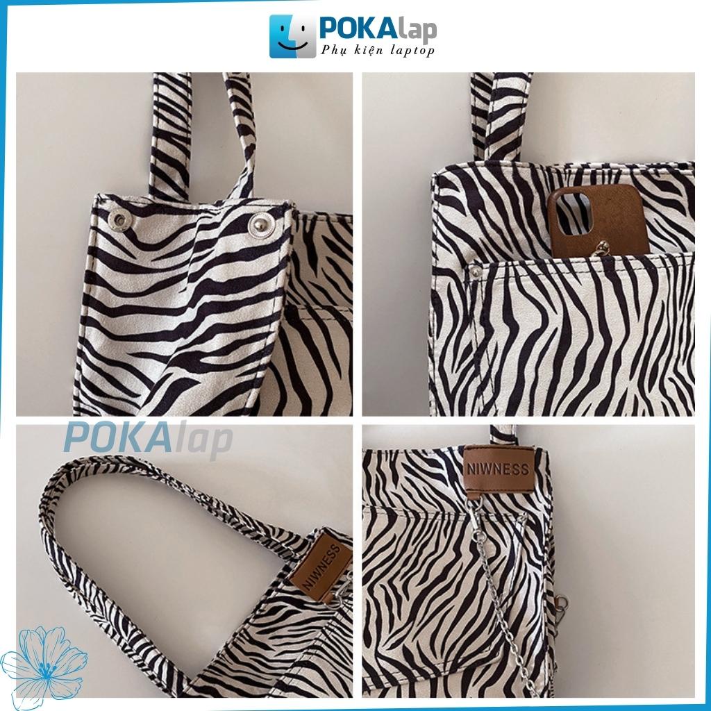 Túi xách tote thời trang nữ POKA49 họa tiết màu ngựa vằn đen trắng, cỡ lớn, trẻ trung, sang trọng - POKALAP