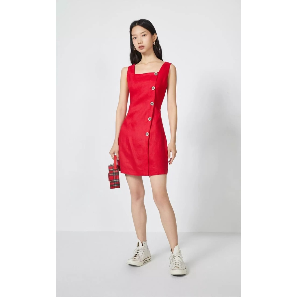 Vero Moda Đầm Dây Rộng Cài Khuy Vải Lanh