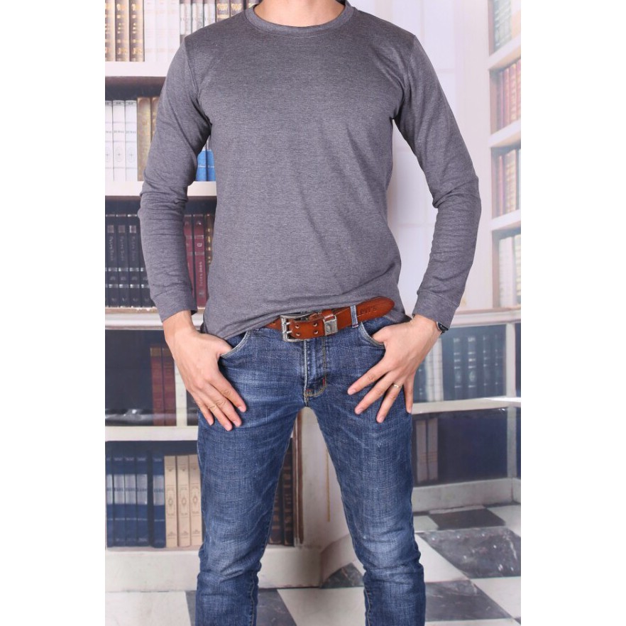 Áo thun dài tay nam màu ghi tối chất thun cotton cao cấp dáng hơi ôm nhẹ giành cho nam | BigBuy360 - bigbuy360.vn