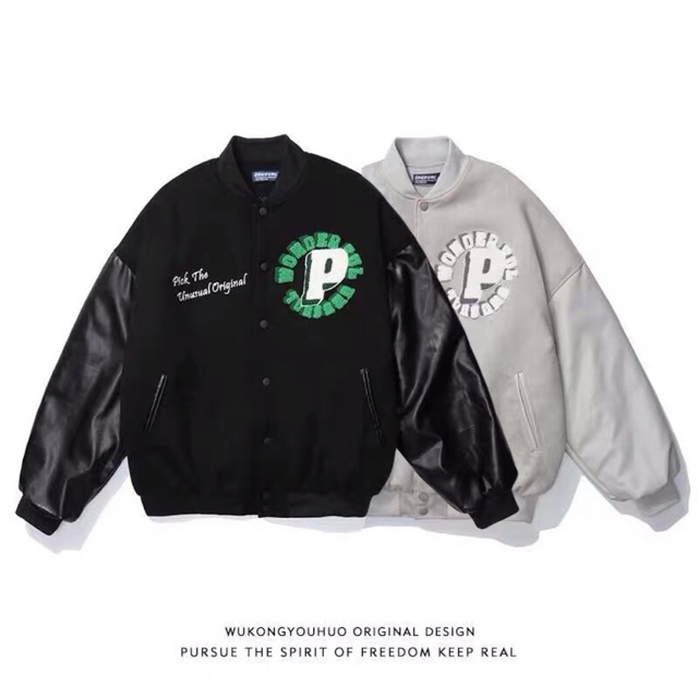 Áo Khoác Nỉ Phối Tay Da Varsity Jacket