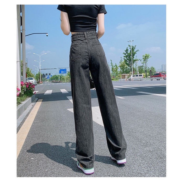 Quần bò ống rộng 2 cạp cúc hot trend