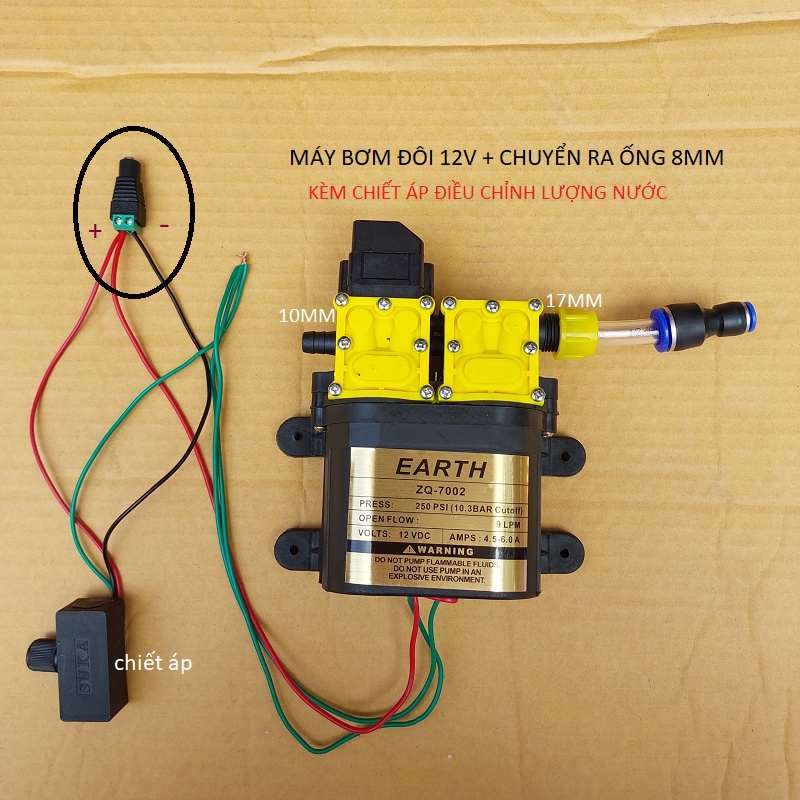 Máy bơm đôi EARTH tăng áp lực nước mini 12V 120W Lưu lượng 9L/phút dùng phun sương,máy bơm mini 12v