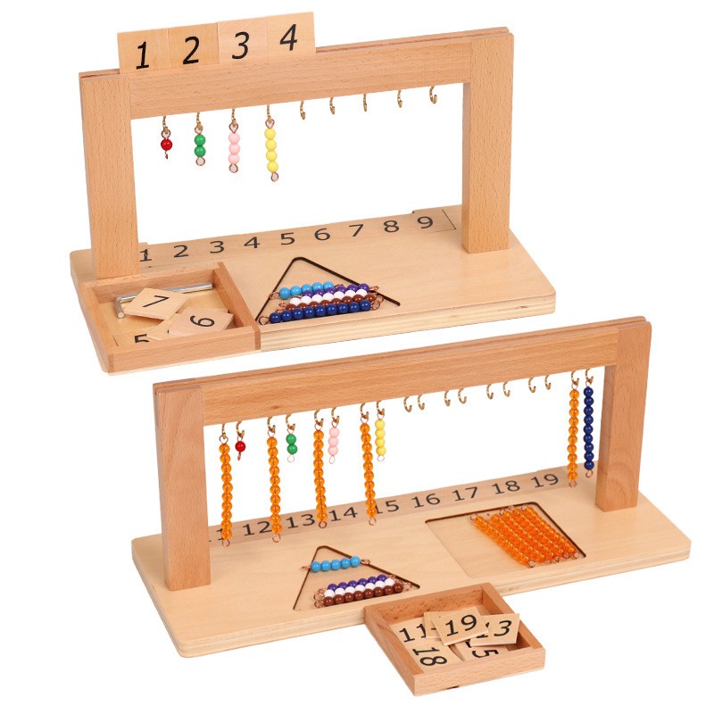 Móc treo các chuỗi hạt cườm màu từ 1-9 và 11-19 toán học giáo cụ Montessori bàn quốc tế