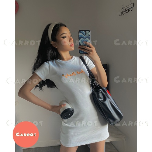 Đầm body ôm tay ngắn sexy màu đen trắng thêu chữ chất thun co giãn thiết kế năng động, trẻ trung Carrtoxinhdep