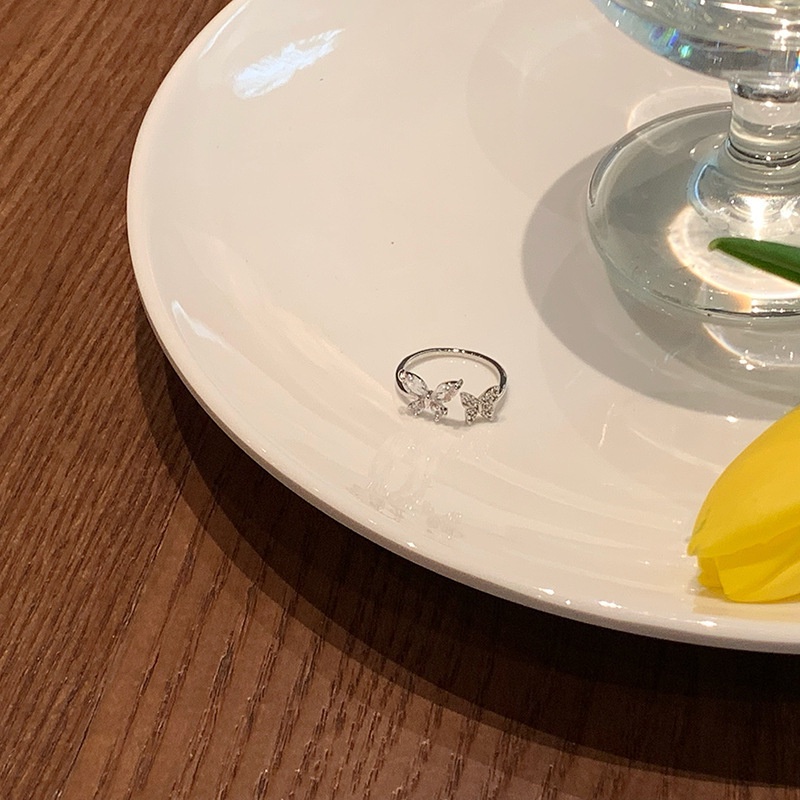 Nhẫn Hở Hình Bướm Đính Đá Zircon Phiên Bản Hàn Quốc Sang Trọng Cho Nữ Thời Trang