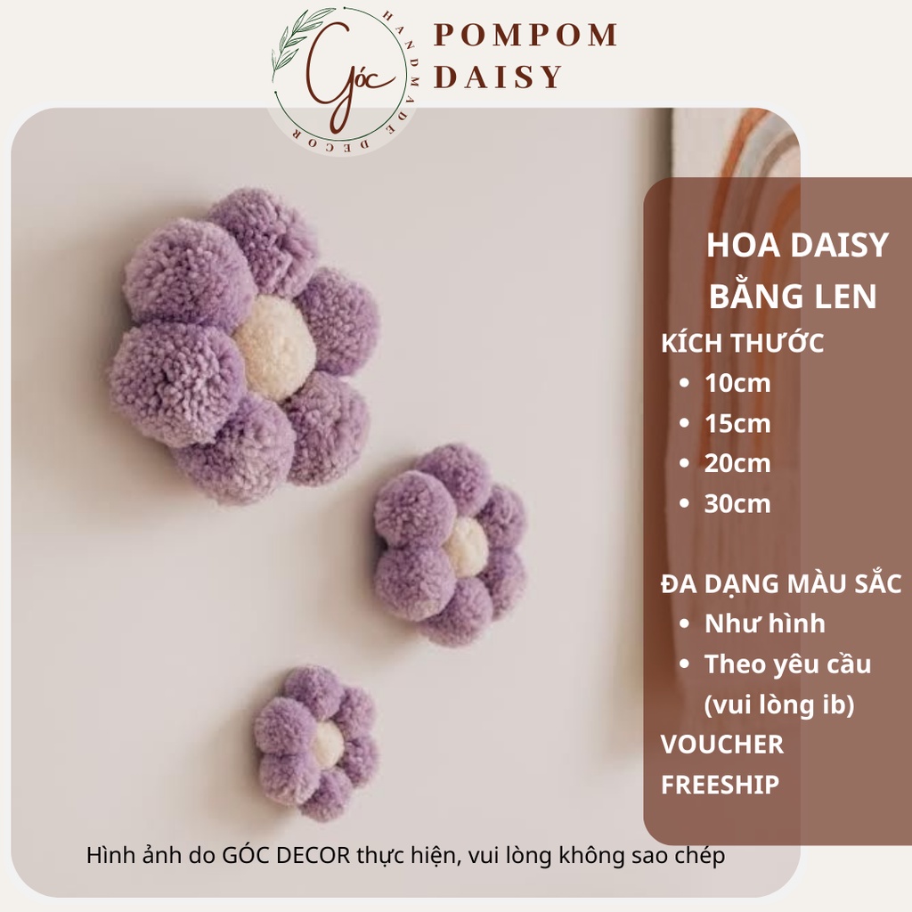 Bông hoa len Daisy nhà Góc treo tường trang trí phòng ngủ xinh xắn, làm quà, làm gối ôm cho bé