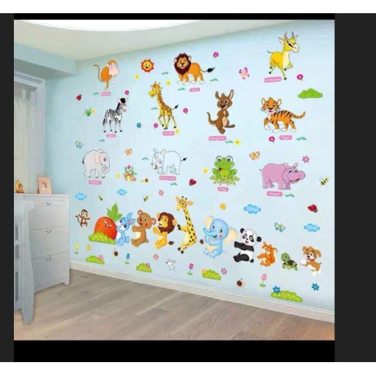 COMBO DECAL DÁN TƯỜNG - Thú Tiếng anh kẻ phối Cà rốt ( 2 tấm )