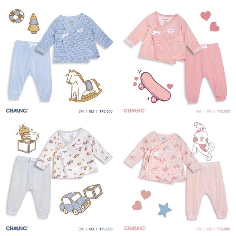 [Chang]Bộ dài tay cài chéo cho bé.(0-3m, 3-6m)